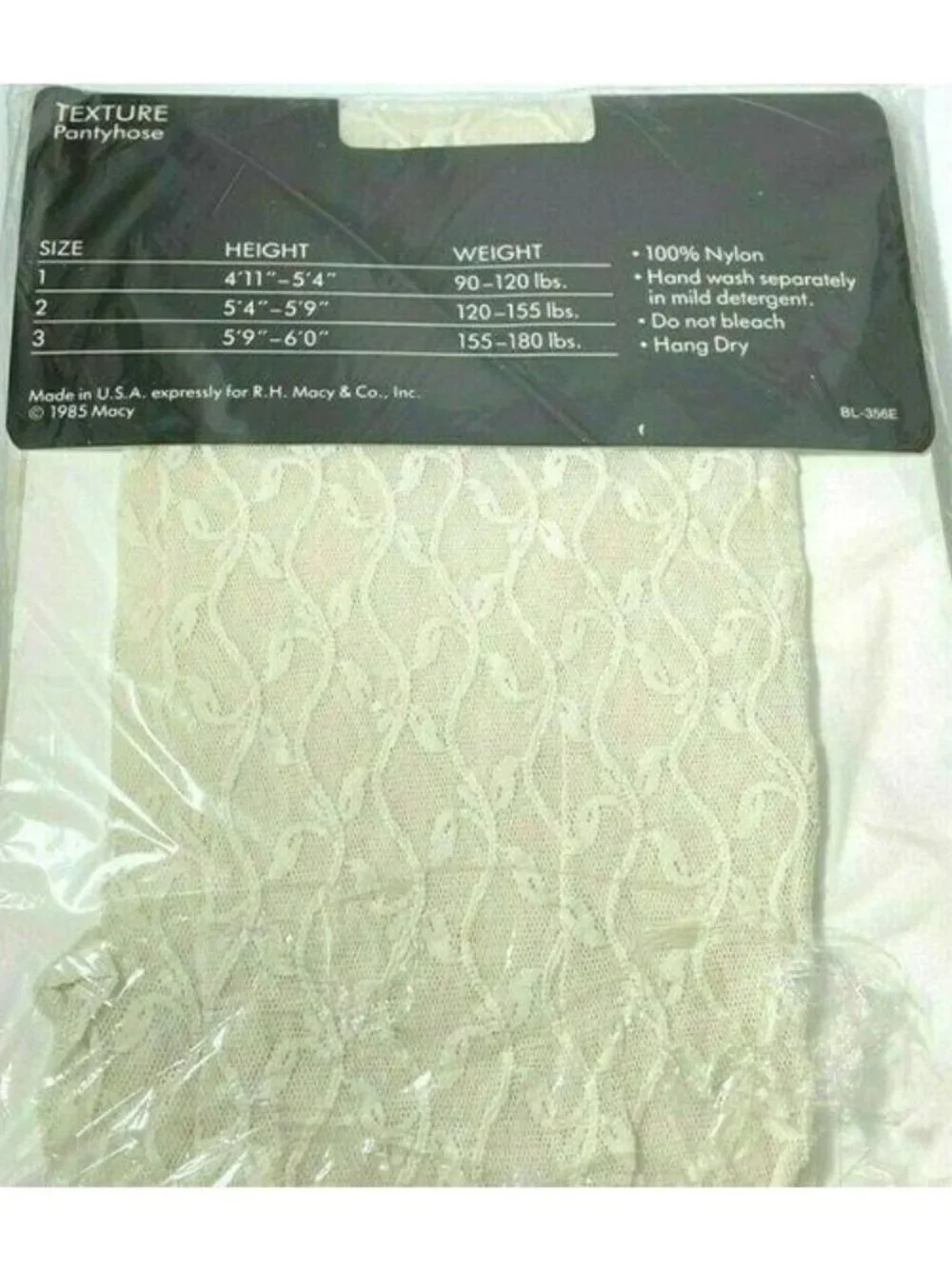 WOMENS Morgan Taylor Macy Pantyhose Texture Vinelace Sandalfoot Ivory Size 2 USA